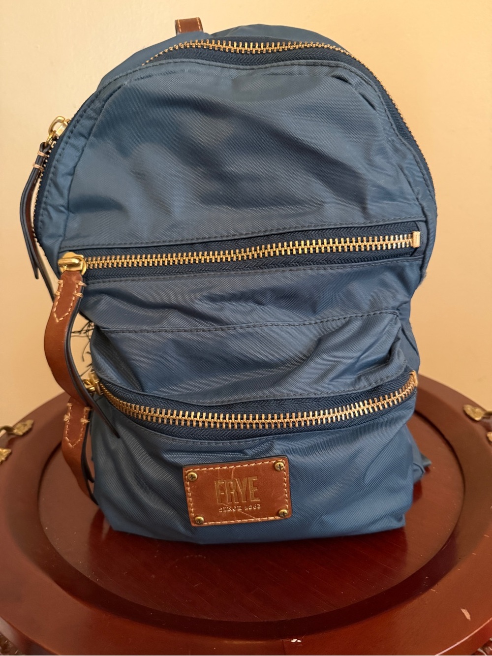 Frye Blue Nylon Mini Backpack with Leather Trim